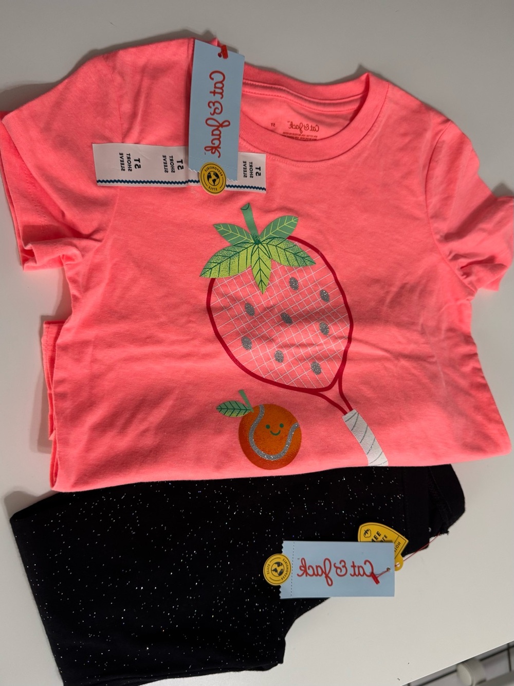 Cat & Jack Bright Coral Pink Tee and Black leggings